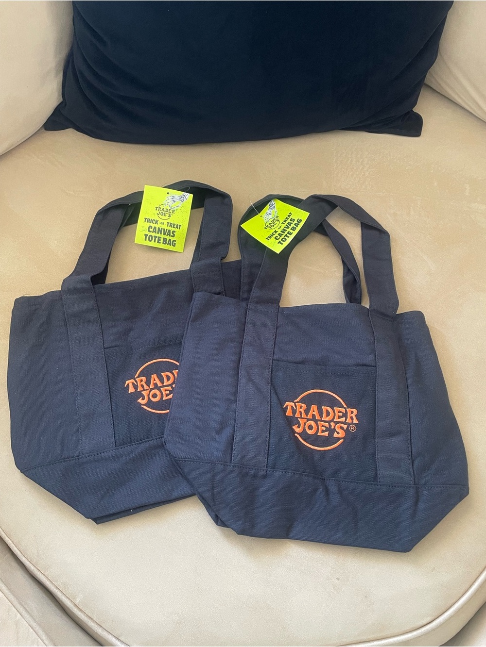 Trader Joe’s Black Canvas Tote Bag with Orange Logo